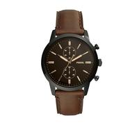 Fossil Montre pour Homme 44mm Townsman, mouvement chronographe à quartz, boîtier en acier inoxydable noir 44mm avec bracelet en cuir, FS5437