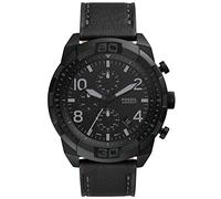 Fossil Montre pour Homme Bronson, Mouvement Chronographe, Boîtier en Acier Inoxydable Noir de 50 mm avec Bracelet en Cuir, Fs5874