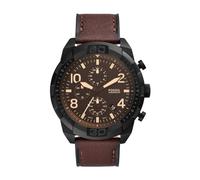 Fossil Montre pour Homme Bronson, Mouvement Chronographe, Boîtier en Acier Inoxydable Noir de 50 mm avec Bracelet en Cuir, Fs5875