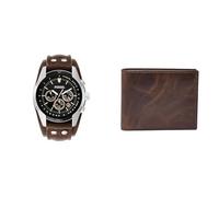Fossil Montre pour Homme Coachman, Mouvement Chronographe à Quartz, avec Bracelet en Cuir Véritable, Ch2891 + Portefeuille pour Hommes, Portefeuille en Cuir Marron ML3681201