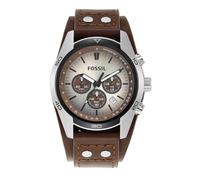 FOSSIL Montre pour Homme Coachman, Mouvement chronographe à Quartz, boîtier en Acier Inoxydable argenté de 45 mm avec Bracelet en Cuir véritable, CH2564