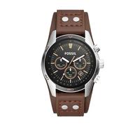Fossil Montre pour homme Coachman, mouvement chronographe à quartz, boîtier en acier inoxydable argenté de 44 mm avec bracelet en cuir véritable, CH2891