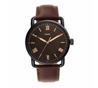 Fossil Montre pour homme Copeland 42mm, mouvement à quartz, boîtier en acier inoxydable noir de 42mm avec bracelet en cuir, FS5666