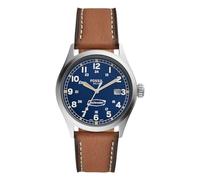 Fossil Montre pour homme Defender, mouvement solaire, boîtier en acier inoxydable argenté de 40 mm avec bracelet en cuir ProPlanet, FS5975