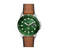 Fossil Montre pour homme Fossil Blue, mouvement à quartz, boîtier en acier inoxydable argenté de 42 mm avec bracelet en cuir ProPlanet, FS5946