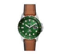 Fossil Montre pour homme Fossil Blue, mouvement à quartz, boîtier en acier inoxydable argenté de 42 mm avec bracelet en cuir ProPlanet, FS5946