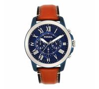 Fossil Montre FS5151 - 44 mm - Cuir noir - Boîtier acier inoxydable