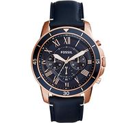Fossil Montre pour Homme Grant, mouvement chronographe à quartz, boîtier en acier inoxydable de 44 mm avec bracelet en cuir, FS5237