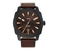 Fossil Montre pour homme Machine, mouvement à quartz, boîtier en acier inoxydable noir de 49 mm avec un bracelet en cuir ProPlanet, FS5972
