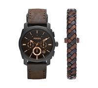 Fossil Montre pour homme Machine, mouvement chronographe à quartz, boîtier en acier inoxydable noir de 42 mm avec bracelet en cuir, FS5251SET
