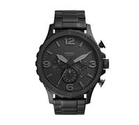 Fossil Montre pour homme Nate, mouvement chronographe à quartz, boîtier en acier inoxydable noir de 50 mm avec bracelet en acier inoxydable, JR1401