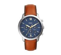 Fossil Montre pour homme Neutra Chrono, mouvement chronographe à quartz, boîtier en acier inoxydable argenté de 44 mm avec bracelet en cuir, FS5453