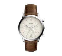 Fossil Montre pour homme Neutra, mouvement chronographe à quartz, boîtier en acier inoxydable argenté de 44 mm avec bracelet en cuir, FS5380