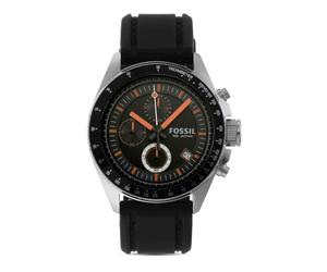Fossil Montre pour Hommes Decker, Mouvement chronographe à Quartz, boîtier en Acier Inoxydable argenté de 44 mm avec Bracelet en Silicone, CH2647