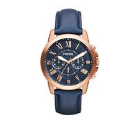 Fossil Montre pour hommes Grant, mouvement chronographe à quartz, boîtier en acier inoxydable or rose 44 mm avec bracelet en cuir véritable, FS4835