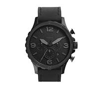 Fossil Montre pour Hommes Nate, Mouvement chronographe à Quartz, boîtier en Acier Inoxydable Noir de 50 mm avec Bracelet en Cuir véritable, JR1354
