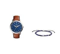 Fossil Montre pour Hommes The Minimalist, Mouvement à Quartz, Boîtier en Acier Inoxydable Argenté de 44 mm avec Bracelet en Cuir, Fs5304 + Bracelet en Acier Inoxydable Argenté, JF04414040