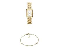 Fossil Montre Raquel Trois Aiguilles, Date, Acier Inoxydable Ton Or, ES5220 pour Femme + Bracelet Station en Acier Inoxydable Ton Or Sutton Trio Glitz
