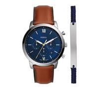 Fossil Montre Neutra FS5708SET Homme, chronographe quartz, bracelet cuir marron, 44 mm, set bleu