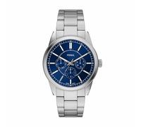 Fossil Pearson Montre Homme, Mouvement Multifonction Quartz avec Bracelet en Acier Inoxydable ou Cuir, Bleu et Argent Clair, 42 mm