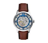 Fossil Montre homme Townsman Mouvement auto 3 aiguilles Bracelet acier/cuir Bleu/marron 44 mm