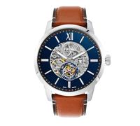 Fossil Townsman Watch for Men, Automatic three hand movement with Stainless steel or Leather Strap, Ton argenté et Marron, 48 mm