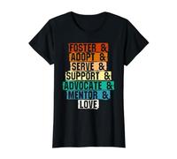 Foster Adopt Serve Support, Advocation de l'esprit, Amour et Adoption T-Shirt Graphique avec Valeur, Femme, Noir, S