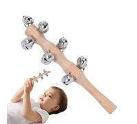 Fosters Stick - Shaker à percussion de 19 cm, hochet rythmique avec poignée bois, cloche métal | Instrument de jingle portable pour danse, concert, spectacle, fête d'anniversaire, rythme de
