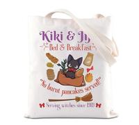 FOTAP Kiki's Anime Lover Gift Kiki & Jiji's Bed and Breakfast Inspire Sac fourre-tout Sac à main pour amoureux des chats Noir, Kiki&jiji's UK, 14.56INCHES