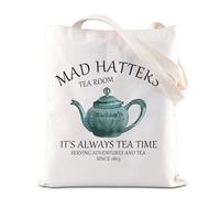 FOTAP Mad Hatters Merch Alice Sac fourre-tout pour goûter à l'heure du thé Motif Alice In W, blanc, 14.56INCHES