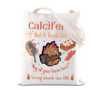 FOTAP Sac à main Calcifer pour amoureux de Calcifer's Bed & Breakfast Sac fourre-tout Cadeau inspiré du dessin animé japonais, blanc, 14.56INCHES