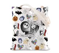 FOTAP Sac fourre-tout Jack et Sally avec inscription « We Can Live Like Jack and Sally » pour fans de films d'horreur - Cadeau d'Halloween - Sac de courses Nightmare, Jack and S Uk2, 14.56INCHES