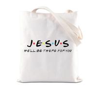 FOTAP Sac fourre-tout Jésus avec inscription « Jesus He'll Be There For You » - Cadeau chrétien - Verset de la Bible - Cadeau de baptême religieux, blanc, BIG