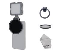 FOTGA Adaptateur de filtre d'objectif à clipser avec filetage de 67 mm + filtre ND2-400 variable de 67 mm pour iPhone 14 15 16 Pro Max Smartphone téléphone portable, griffe pour microphone/lumière LED