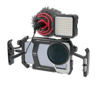 FOTGA Kit cage 4 en 1 pour smartphone avec poignées + microphone + lumière LED + filtre ND pour iPhone 17 16 15 Pro Max Samsung téléphone portable TikTok & YouTube Vlog Live Stream Video Record