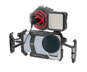 FOTGA Kit cage 4 en 1 pour smartphone avec poignées + microphone + lumière LED + filtre ND pour iPhone 17 16 15 Pro Max Samsung téléphone portable TikTok & YouTube Vlog Live Stream Video Record