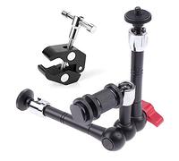 FOTGA Support magique articulé à 3 bras en acier inoxydable de 27,9 cm avec filetage 1/4 griffe + Super kit de serrage pour appareil photo reflex numérique, écran LCD, LED, vidéo, microphone
