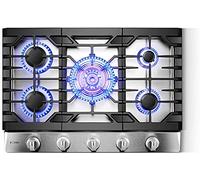 FOTILE GLS30501 Table de cuisson à gaz à 5 brûleurs en acier inoxydable de 76,2 cm, brûleur central Tri-Ring 22 000 BTU avec protection contre les défaillances de flamme, grilles amovibles et kit