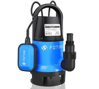 FOTING Pompe d’évacuation eaux chargées, 900W, 14000L/h, Hauteur de refoulement max: 8,5m, Immersion max: 7m, Taille particules max: 35mm, Pompe à suceur Automatique 1.21HP avec Interrupteur Flottant