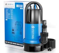 FOTING Pompe d’évacuation pour eaux chargées, 900W, 14 000L/h, Hauteur de refoulement max: 8,5m, D’immersion max: 7m, Particules⌀ 35mm, Flotteur Réglable 4 Niveaux, étang, maison, jardin