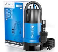 FOTING Pompe d’évacuation pour eaux chargées, 900W, 14 000L/h, Hauteur de refoulement max: 8,5m, D’immersion max: 7m, Particules⌀ 35mm, Flotteur Réglable 4 Niveaux, étang, maison, jardin
