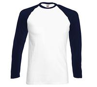FOTL Long Sleeve Baseball Tee T-Shirt de Sport pour Homme, Blanc/Bleu Marine Profond, XL