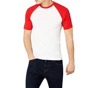 FOTL Long Sleeve Baseball Tee Top de Sport, Multicolore-Multicoloured (White/Red), X-Large Homme