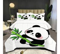 Fotmung Couette 140x200 Enfant Animal Panda, Édredon Tempérée 140 x 200 cm de Lit 1 Personne, Edredon Toutes Les Saisons en Microfibre avec 2 Taies d'oreiller 65 x 65 cm E381