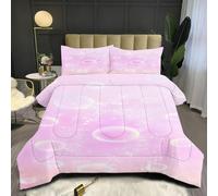 Fotmung Couette 140x200 Enfant Bulles Roses, Édredon Tempérée 140 x 200 cm de Lit 1 Personne, Edredon Toutes Les Saisons en Microfibre avec 2 Taies d'oreiller 65 x 65 cm E267