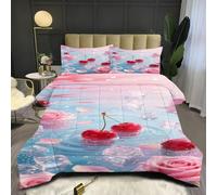 Fotmung Couette 140x200 Enfant Cerise, Édredon Tempérée 140 x 200 cm de Lit 1 Personne, Edredon Toutes Les Saisons en Microfibre avec 2 Taies d'oreiller 65 x 65 cm E213