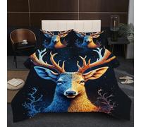 Fotmung Couette 160x200 Cerf Bicolore, 3D Parure de Lit 2 Personnes pour Adulte Enfant, Toutes Saisons Ultra Douce Couette en Microfibre et 2 Taie d'oreiller 65 x 65 cm