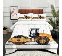 Fotmung Couette 160x200 Rouleau Compresseur Animation 3D, 3D Parure de Lit 2 Personnes pour Adulte Enfant, Toutes Saisons Ultra Douce Couette en Microfibre et 2 Taie d'oreiller 65 x 65 cm-C17