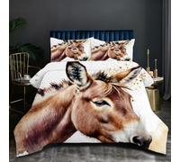 Fotmung Couette 200x200 Adulte Cheval Brun, 3 Pièces Parure de Lit 2 Personnes en Microfibre, Ensemble de Literie avec 1 Couette 200 x 200 et 2 Taie d'oreiller 65 x 65 cm N251