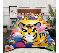 Fotmung Couette 240 x 260 cm Animation ColoréE Tigre, Parure de lit 2 Personnes en Microfibre, Confortable Ensemble de Literie avec 1 Couette 240 x 260 cm et 2 Taie d'oreiller 65 x 65 cm-C393